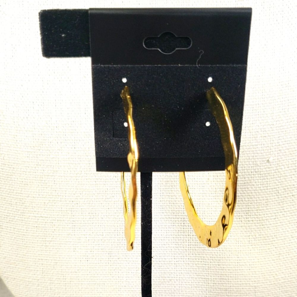BAUBLEBAR MILA Signed Gold Tone Hammered Hoop Earrings